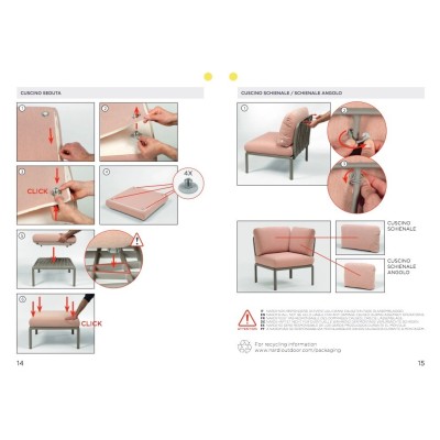 Komodo 5 colore istruzioni sul posizionamento dei cuscini sulla struttura