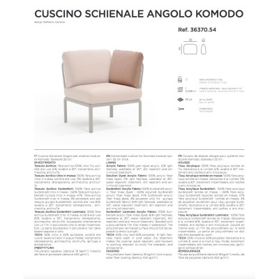 Cuscino Schienale Angolo Komodo scheda tecnica