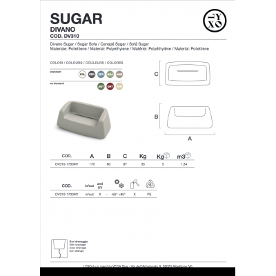 dati tecnici divano Sugar