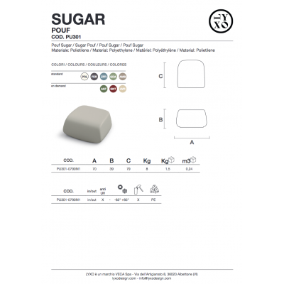 tavolino Sugar dati tecnici