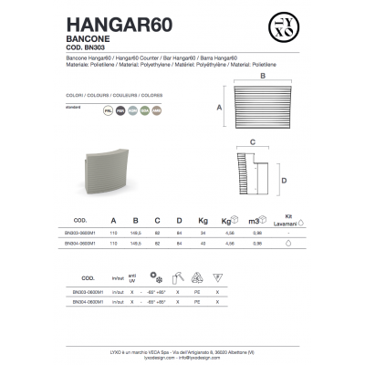 bancone Hangar 60, caratteristiche tecniche