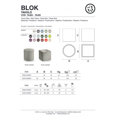 caratteristiche tecniche Blok Sidetable cilindro e cubo colorati