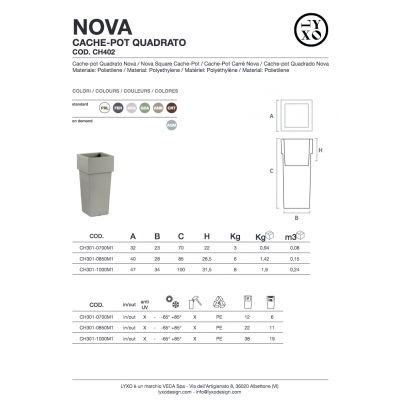 cache-pot Nova scheda tecnica