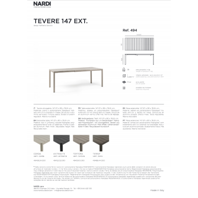 Tavolo Tevere 147 extensible caratteristiche tecniche