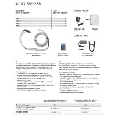 accessori: kit led, la misura 5 x 5 richiede le 4 barre da cm 120