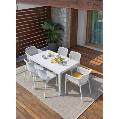 Tavolo Rio Alu 140 Extensible colore Bianco con sedie Bit e Net colore Bianco