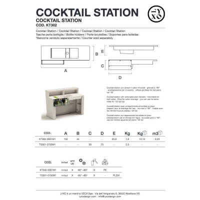 Bancone Marvy accessori: Cocktail Station e porta bottiglie in plexiglass da applicare solo alla cocktail station