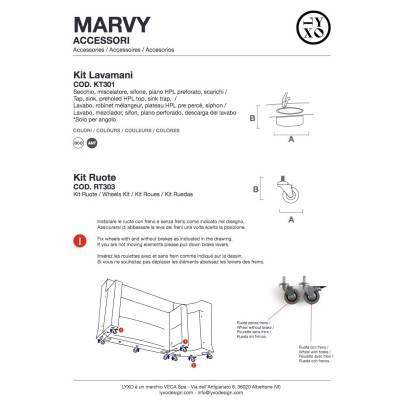 Bancone Marvy accessori: Kit lavamani e kit ruote