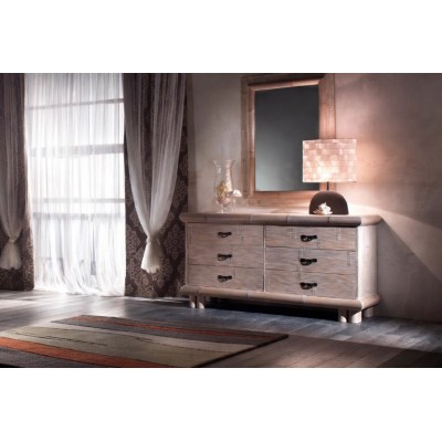 comò TSU 6 cassetti in crash bambù bianco decapato