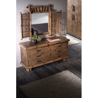 comò TSU 6 cassetti in crash bambù miele antico