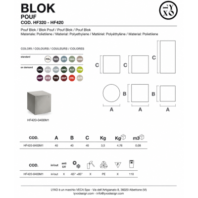 Blok Pouf cubo 40 x 40 x 40 - scheda prodotto