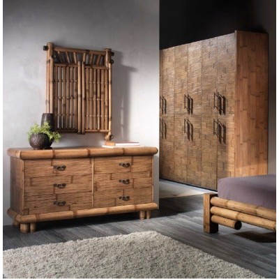 comò TSU 6 cassetti in crash bambù miele antico