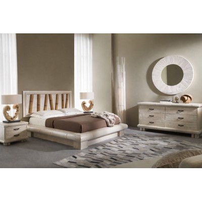 giroletto Virunga contenitore in crash bambù bianco decapato con testiera Forest