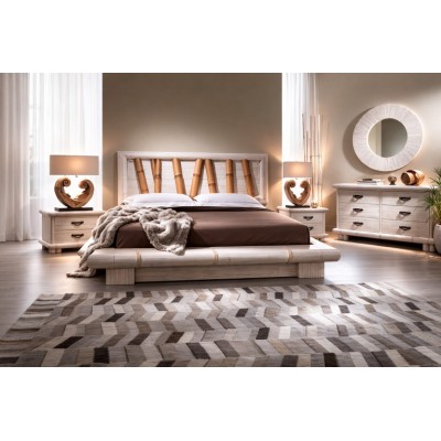 giroletto Virunga contenitore in crash bambù bianco decapato con testiera Forest