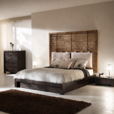 giroletto Essential Contenitore in crash bambù nero e testiera Bandung Alta tinta miele antico