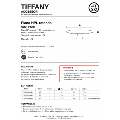 Tiffany - scheda prodotto piani rotondi in HPL