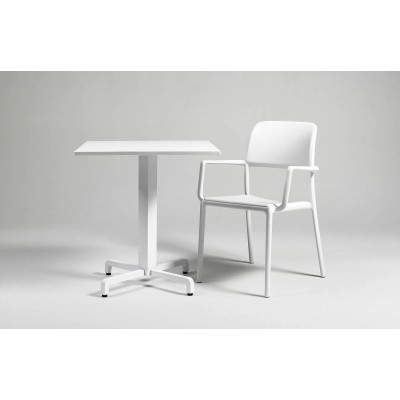 sedia Riva colore bianco conta tavolino  base scuso con piano laminato bianco