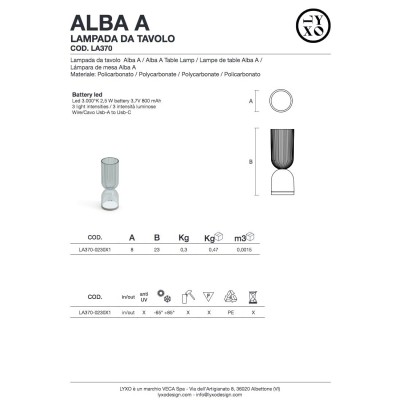lampada da tavolo Alba versione A con rigatura sopra - scheda prodotto