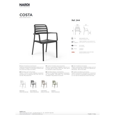sedia Costa - scheda tecnica