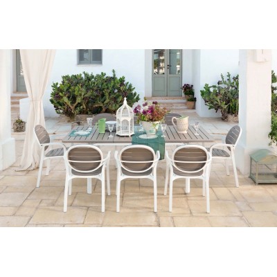 tavolo Alloro 140 Extensibile  con sedie Palma colore bianco - tortora