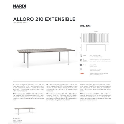 tavolo Alloro 210 Extensible - scheda tecnica