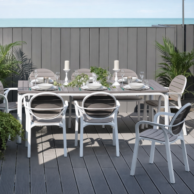 tavolo Alloro 210 Extensible  e sedie Palma colore bianco tortora