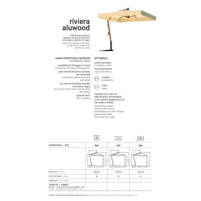 ombrellone a braccio Riviera Aluwood - scheda prodotto