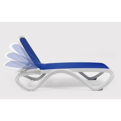 lettino Omega con telaio bianco e tessuto blu - particolare schienale