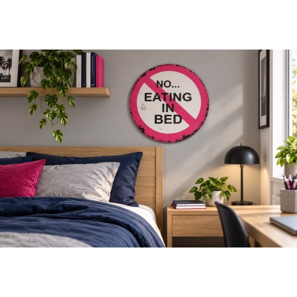 Cartello No Eating in Bed