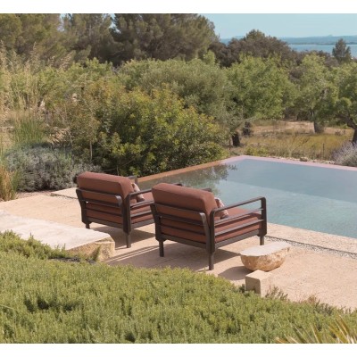 Maximo poltrona telaio colore Terra con tessuto Cannella Sunbrella e cuscino Arredo Maximo tessuto Cannella Arredo Maximo