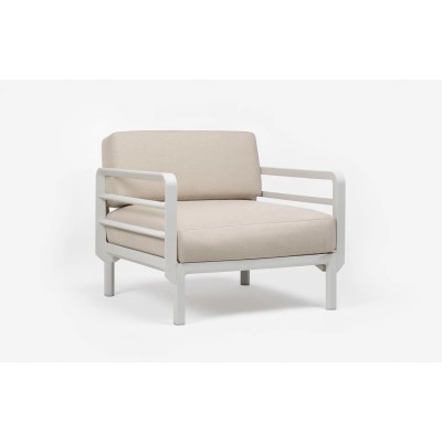 Maximo poltrona telaio colore Gesso con tessuto Perla Sunbrella