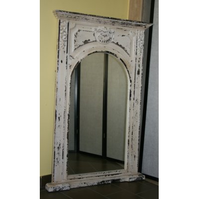 specchio Arco in legno intarsiato bianco