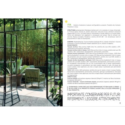 Komodo Elemento Terminale scheda tecnica struttura, tessuti e imbottitura